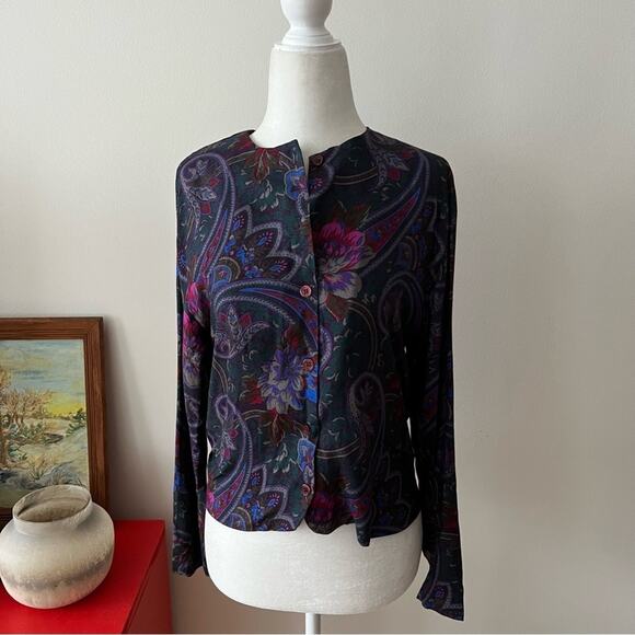 Vintage Purple Printed Button-Front Top - Picture 2 of 4